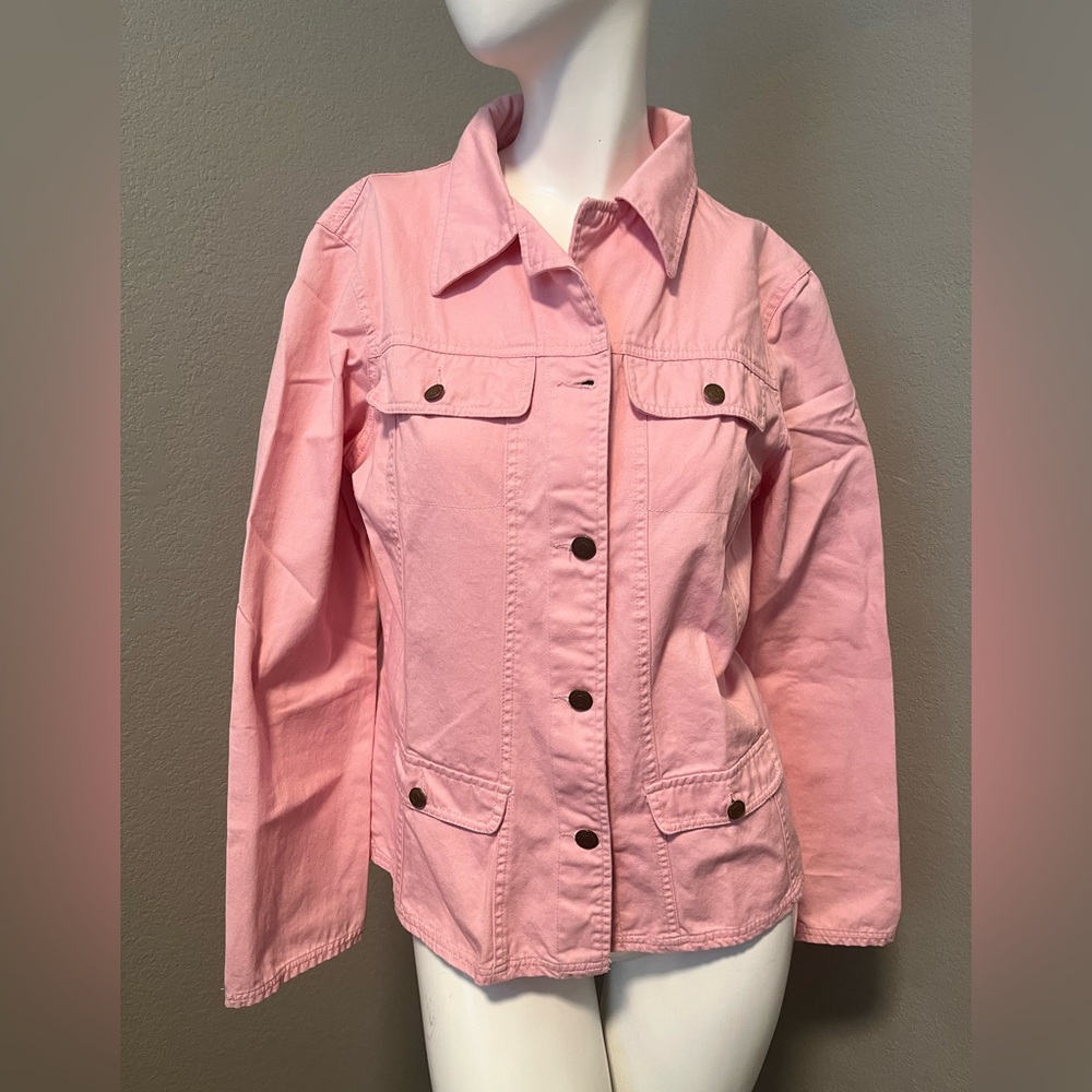 Chadwicks Women”s Light Pink Long Sleeves Button Down Denim Jacket Size 10